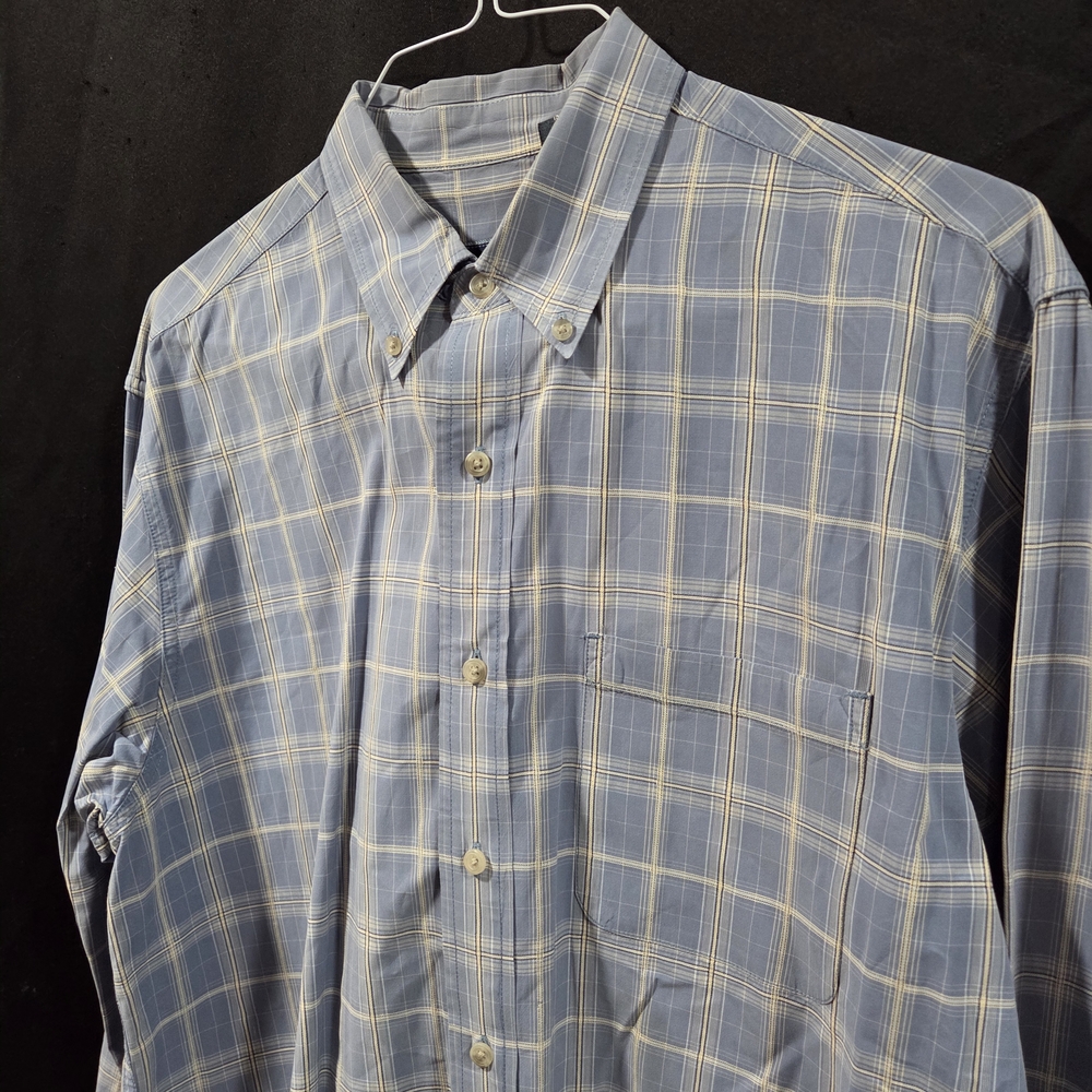 Izod Advantage Performance Coastal Blue White Plaid L/S Button Down Sz L Preppy